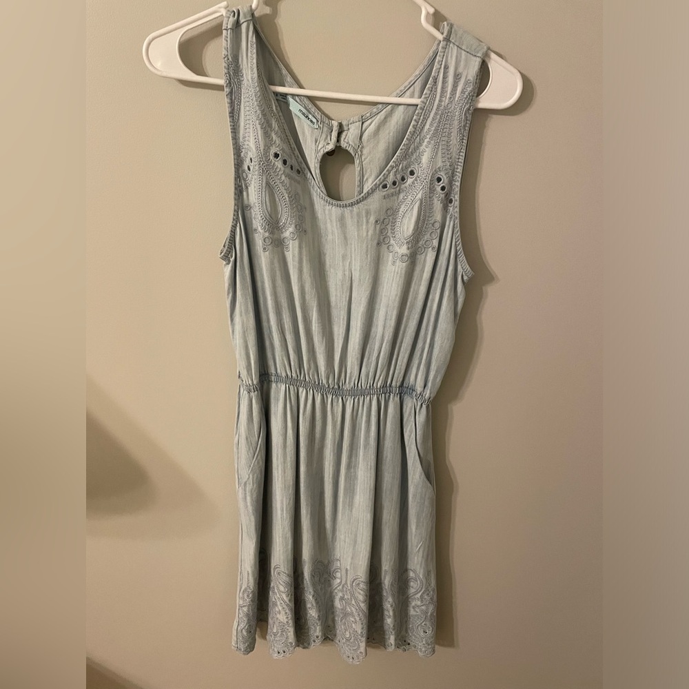 Maurice’s Chambray Embroidered Mini, Keyhole Back Dress - Size S